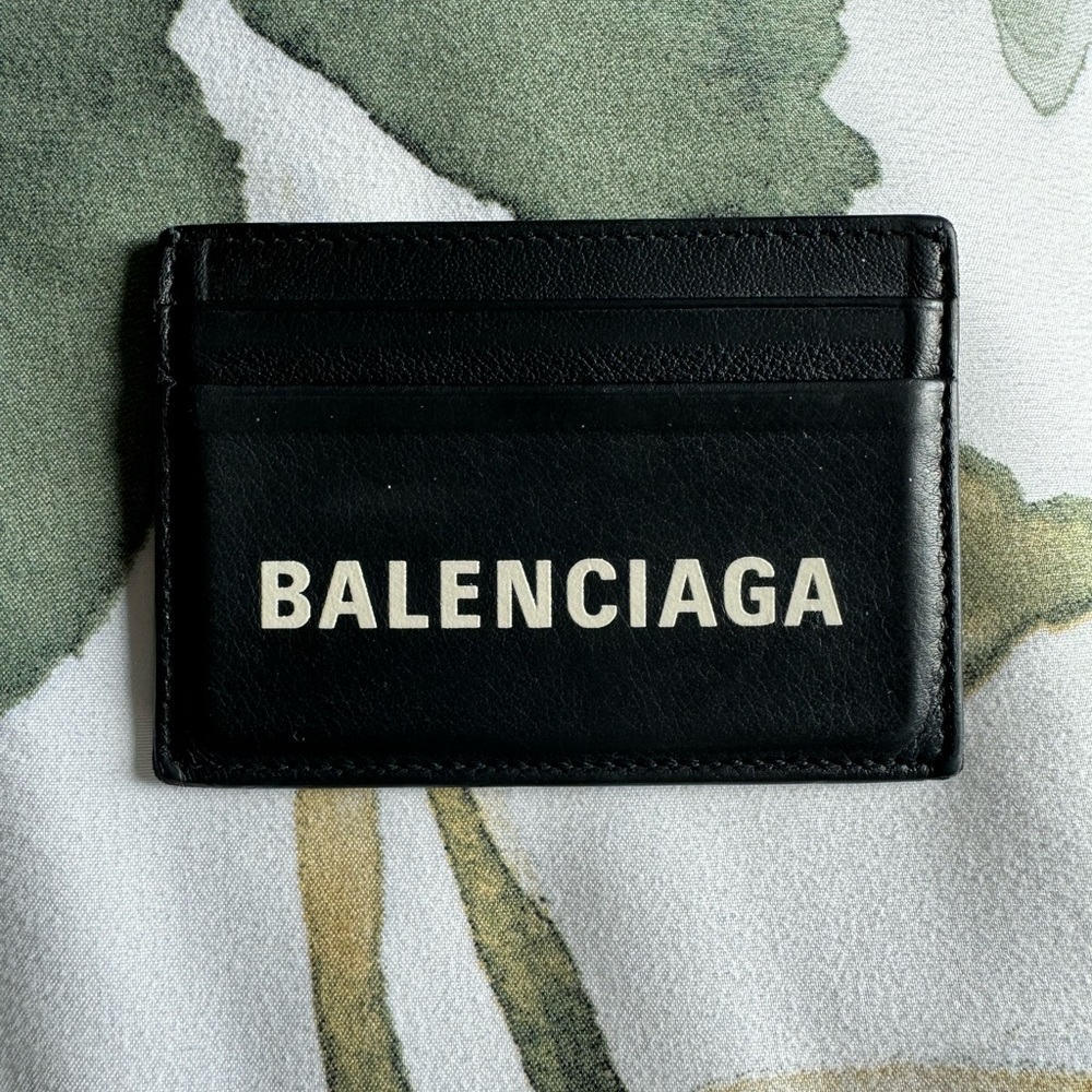 Authentic Balenciaga Black 4 Slot Leather Card Case